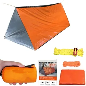 1 Piece Emergency Tent, Polyester Film Survival Tent with String Bundle Pocket Whistle,String with Buckle for Hiking, Camping, First Aid Hurricane