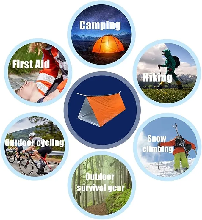 1 Piece Emergency Tent, Polyester Film Survival Tent with String Bundle Pocket Whistle,String with Buckle for Hiking, Camping, First Aid Hurricane
