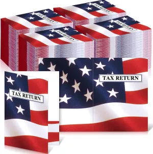 100 Pcs Income Tax Return Folders 9 x 12 Inch Red White and Blue Tax Envelopes with Two Pocket for Preparer Organizer Office Supplies