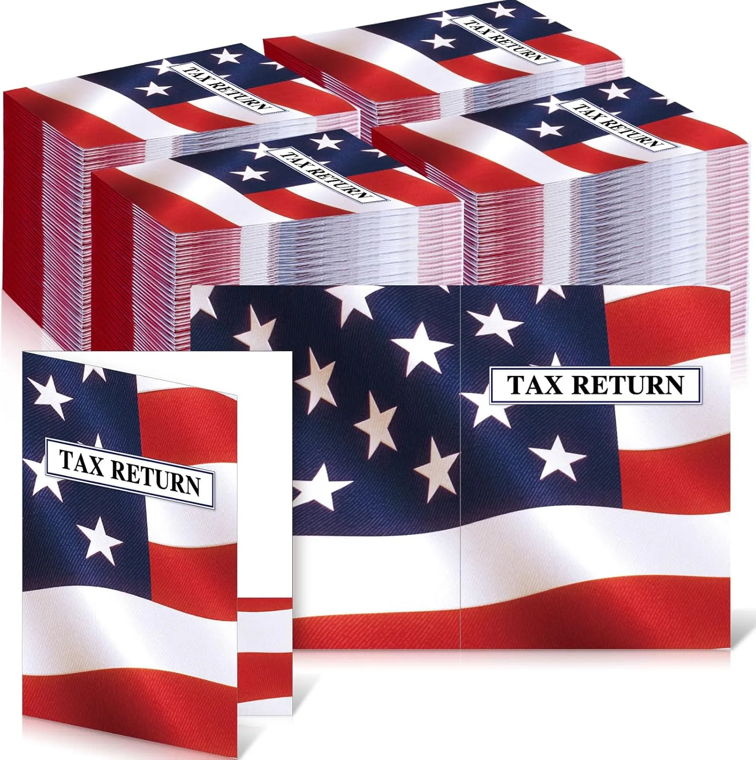 100 Pcs Income Tax Return Folders 9 x 12 Inch Red White and Blue Tax Envelopes with Two Pocket for Preparer Organizer Office Supplies