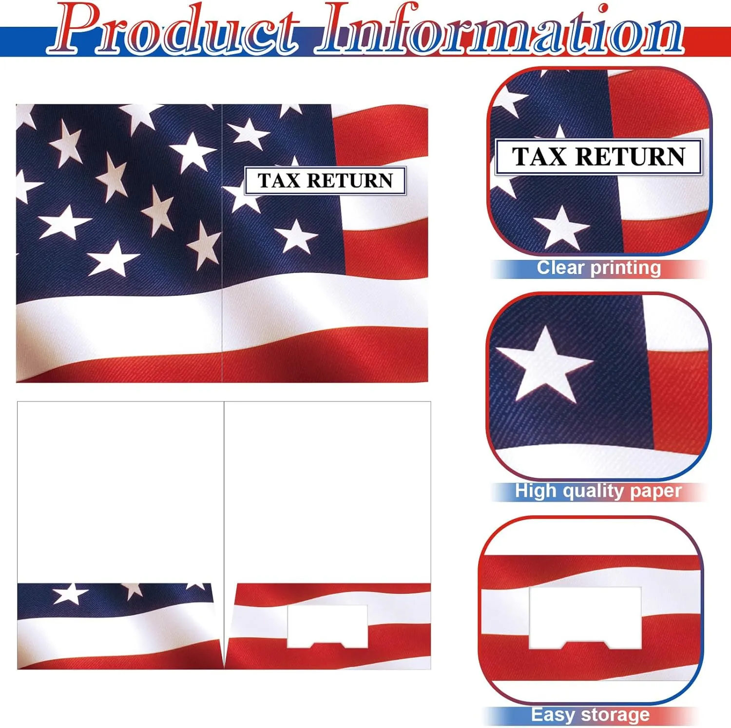 100 Pcs Income Tax Return Folders 9 x 12 Inch Red White and Blue Tax Envelopes with Two Pocket for Preparer Organizer Office Supplies