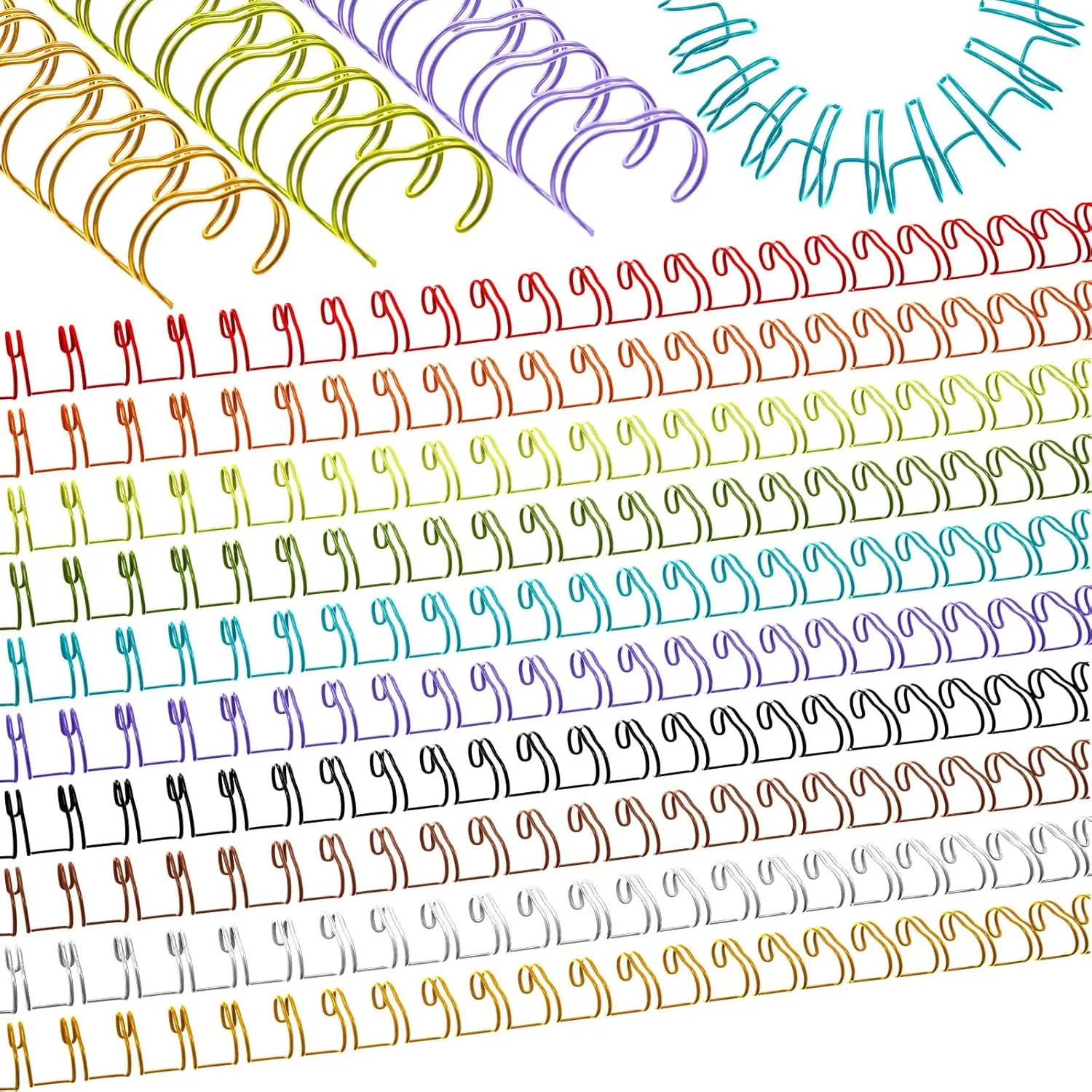 100 Pcs Metal Double Loop Binding Wires 9/16 Bulk Cinch Binding Wires Double Spiral Ring Coil 10 Colors Twin Spines Combs 23 Holes 2: 1 Pitch Cinch Coil Machine Wire