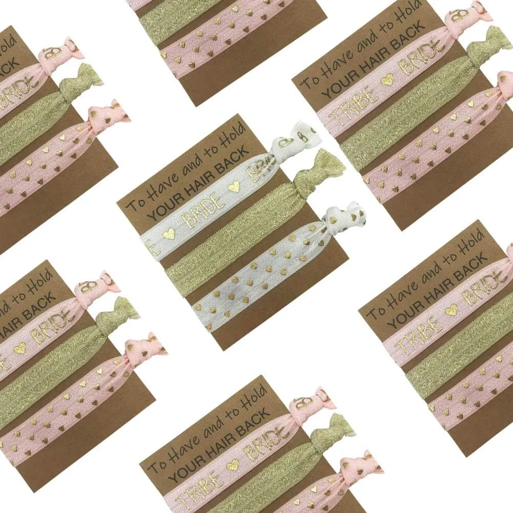 11 Piece Set to Have and to Hold Your Hair Back Bridesmaid Gifts Hair Tie Cards | Bachelorette Party Hair Ties | Bride Hair Ties (Pink-11)