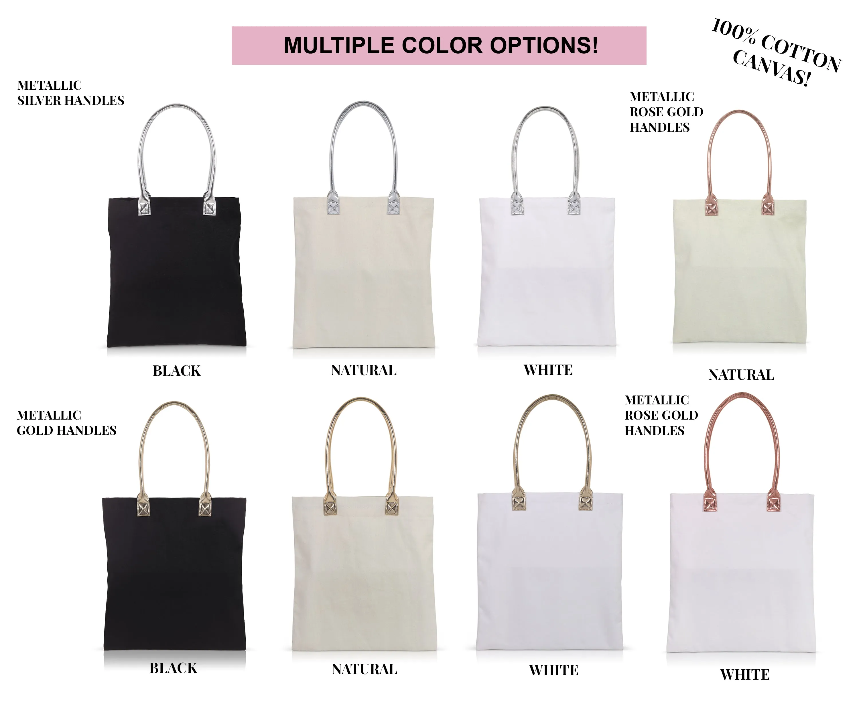 12 pcs Cotton Canvas Craft Totes with Metallic Handles