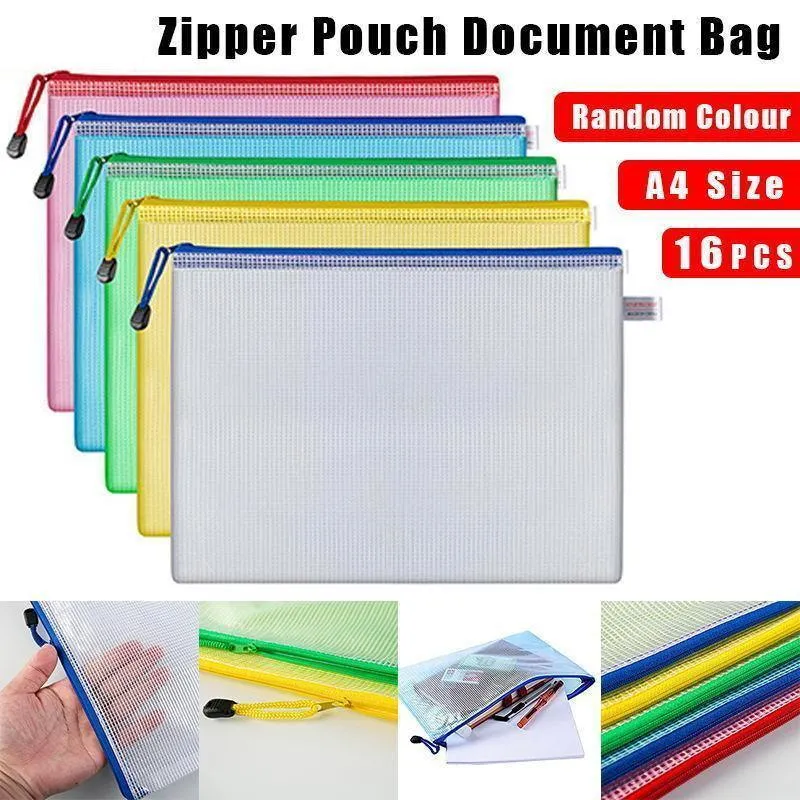 16X Mesh Zipper Pouch Document Bag Zip File Folders Organizer For A4 Size Travel