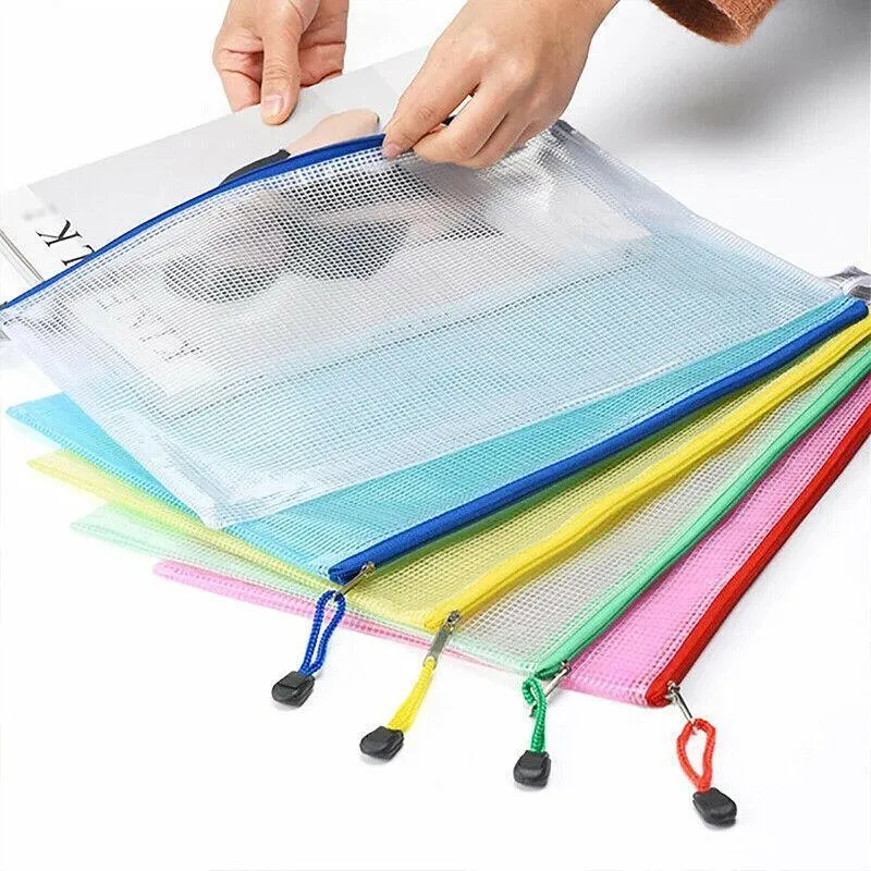 16X Mesh Zipper Pouch Document Bag Zip File Folders Organizer For A4 Size Travel