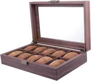1pc Slot Watch Display Case Wood Grain Pu Leather Jewelry Organizer Transparent Cover for Easy Access Stylish Storage for Home Shop Use