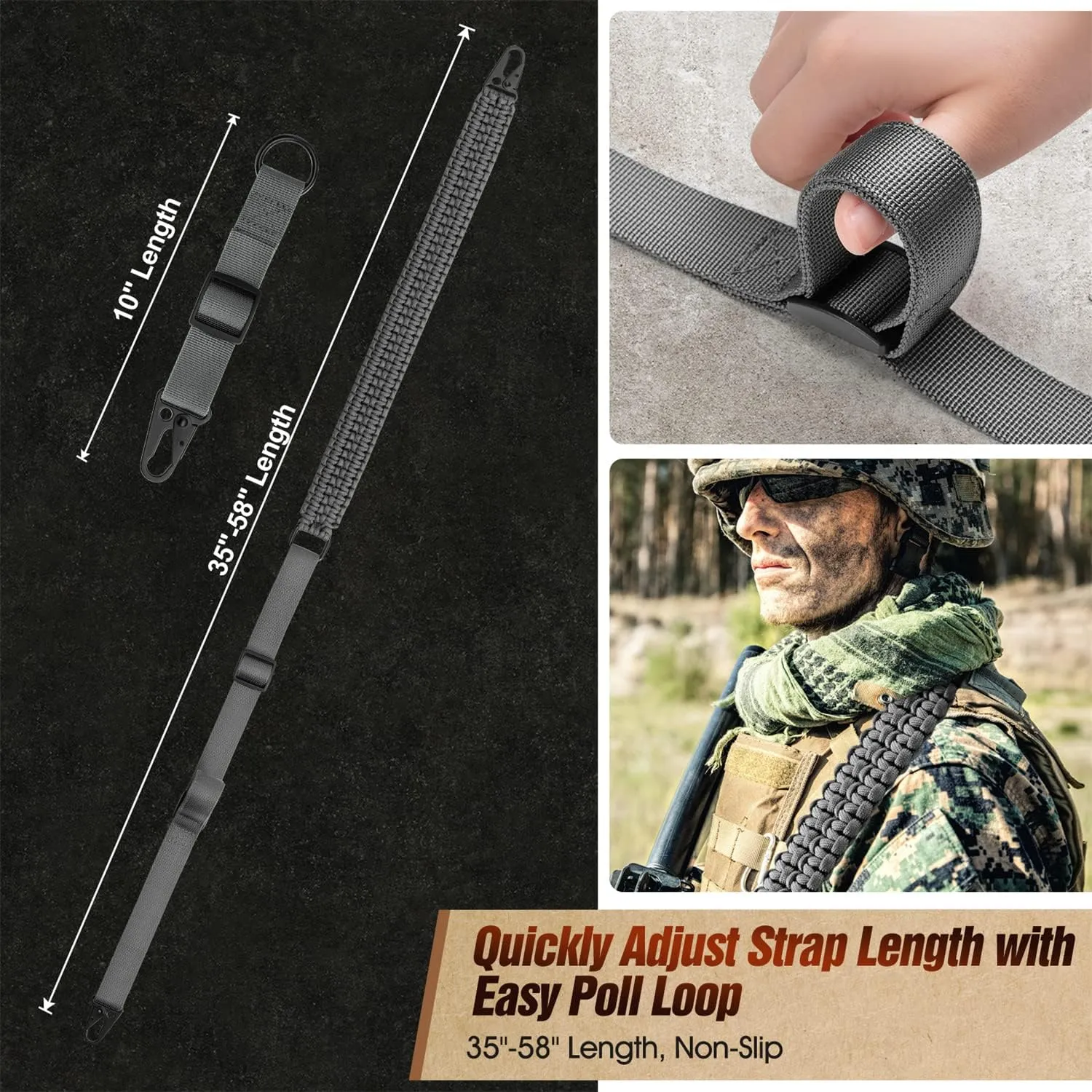 2 Point QD Sling, Two-Point Paracord Sling with Quick-Adjust Length Strap for Hunting and Outdoor