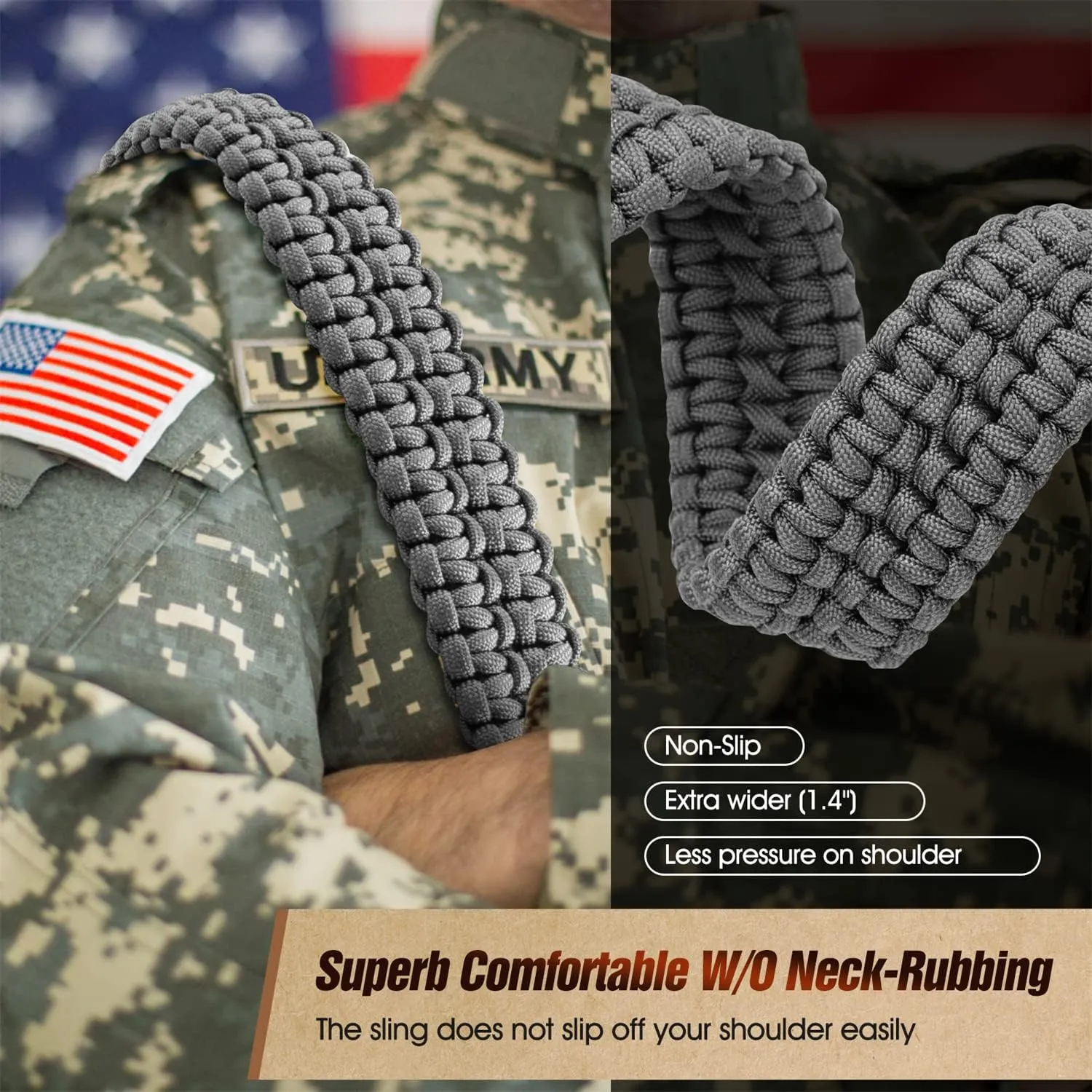 2 Point QD Sling, Two-Point Paracord Sling with Quick-Adjust Length Strap for Hunting and Outdoor