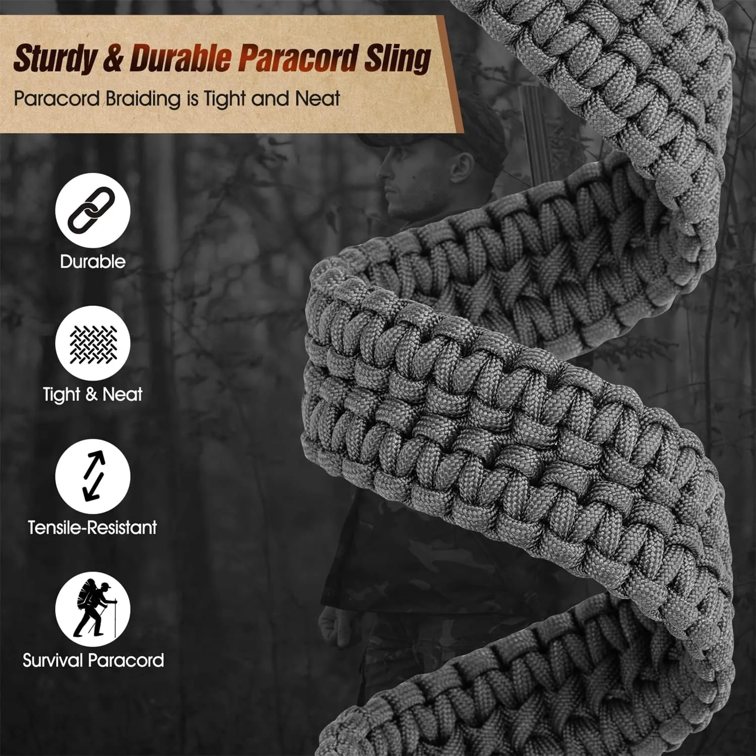 2 Point QD Sling, Two-Point Paracord Sling with Quick-Adjust Length Strap for Hunting and Outdoor