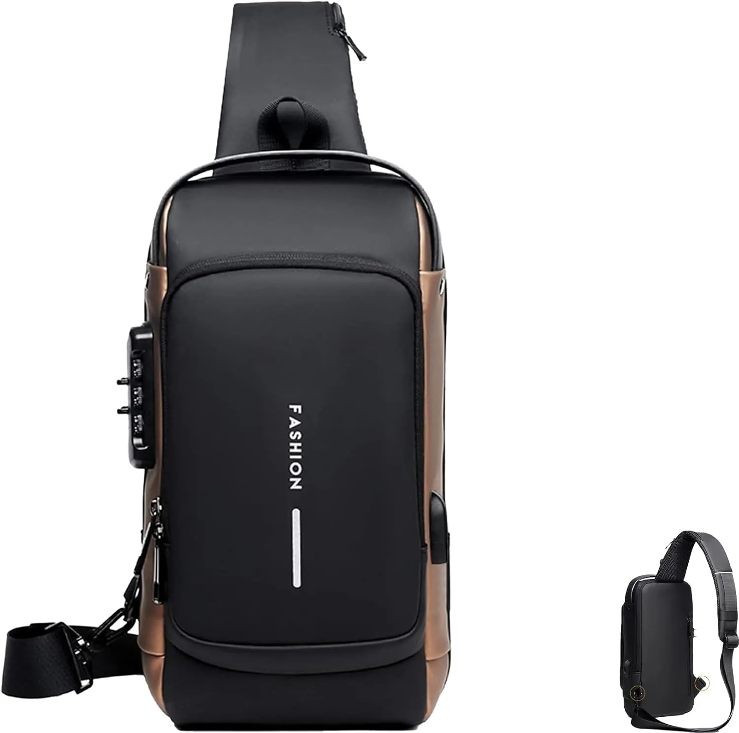 2025 fashion new Carbon Fiber Streamline Anti-Theft Sling Bag, USB Charging Sport Shoulder Backpack (Black with gold)