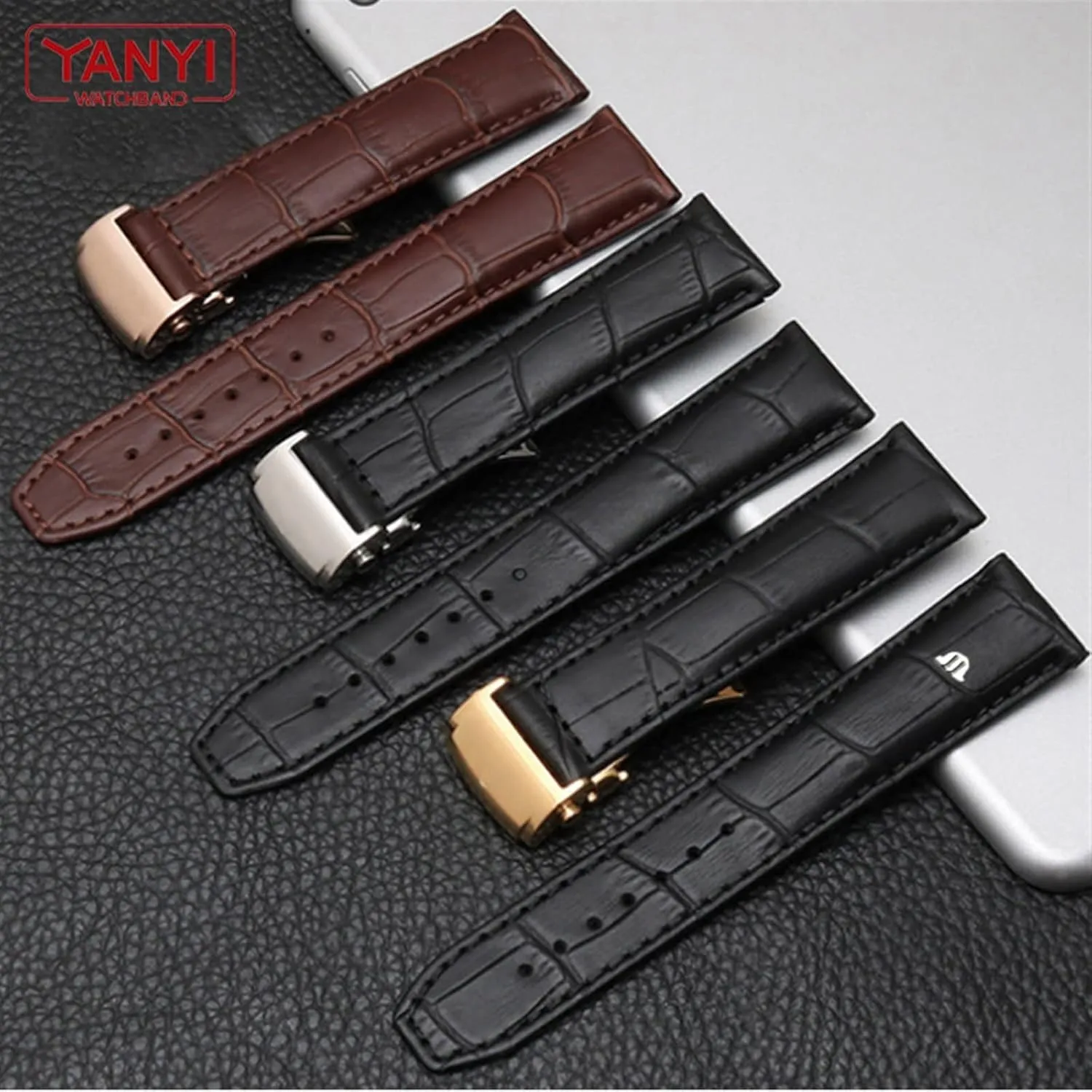 20mm 22mm Genuine Leather Watch Strap， For Maurice Lacroix Watchband Folding Buckle Leisure Business Cow Leather Bracelet