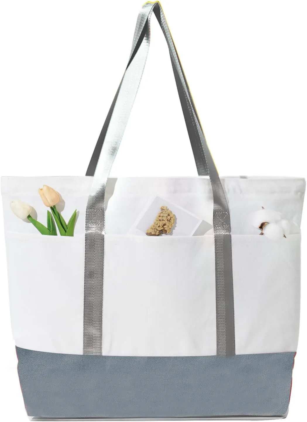 21in Heavy duty large canvas totes bag 12oz reusable zippered grocery shopping bag, extra large totes bag for women