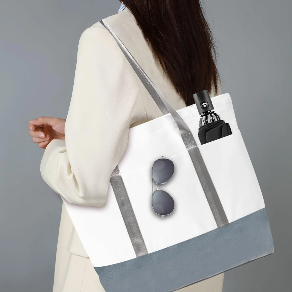 21in Heavy duty large canvas totes bag 12oz reusable zippered grocery shopping bag, extra large totes bag for women