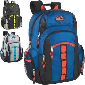24 Pack Wholesale Dual Compartment Multi Pocket Laptop Backpacks Bulk for Adults Homeless Nonprofit (Tricolor Pack)