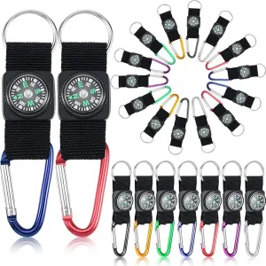 28 Pieces Compass Keychain Belt Clips Toy Compass Metal Buckle Keychains Mini Compass Keychain Clip Outdoor Boys Girls Toy Adventure Camping Party Favors Accessories for Scouts Present