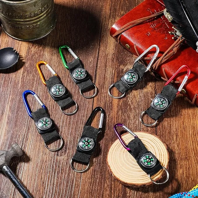 28 Pieces Compass Keychain Belt Clips Toy Compass Metal Buckle Keychains Mini Compass Keychain Clip Outdoor Boys Girls Toy Adventure Camping Party Favors Accessories for Scouts Present