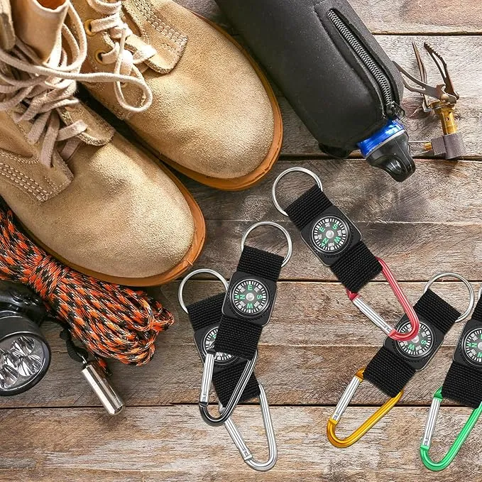 28 Pieces Compass Keychain Belt Clips Toy Compass Metal Buckle Keychains Mini Compass Keychain Clip Outdoor Boys Girls Toy Adventure Camping Party Favors Accessories for Scouts Present