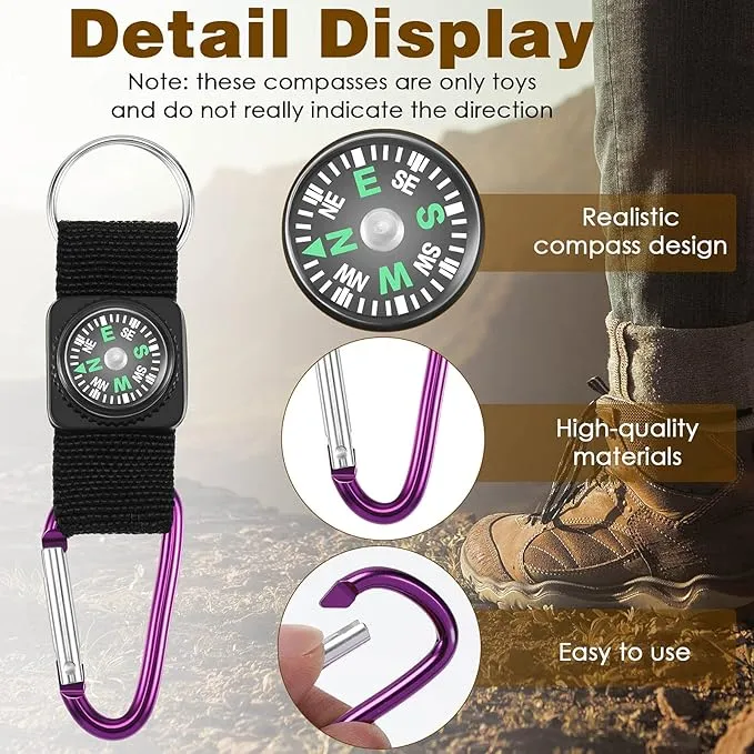 28 Pieces Compass Keychain Belt Clips Toy Compass Metal Buckle Keychains Mini Compass Keychain Clip Outdoor Boys Girls Toy Adventure Camping Party Favors Accessories for Scouts Present