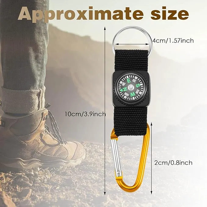 28 Pieces Compass Keychain Belt Clips Toy Compass Metal Buckle Keychains Mini Compass Keychain Clip Outdoor Boys Girls Toy Adventure Camping Party Favors Accessories for Scouts Present
