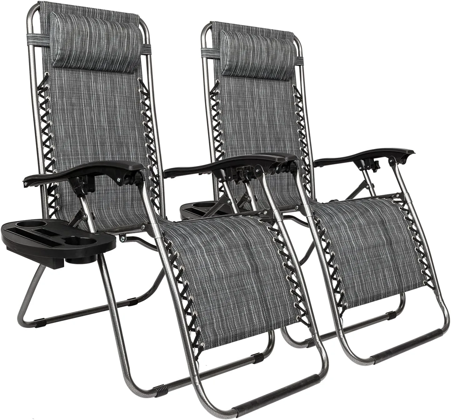 2pcs Outdoor Lounge Patio Chairs with Pillow and Utility Tray Adjustable Folding Recliner, for Deck,Patio,Beach,Yard(70"×20.5"×14.5"). (Gray)