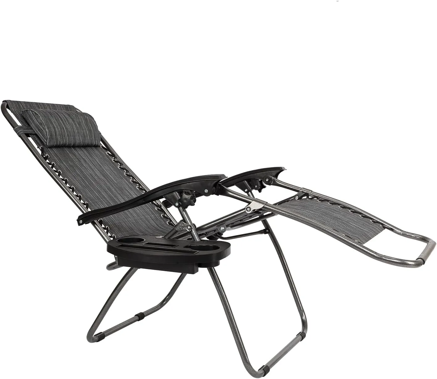 2pcs Outdoor Lounge Patio Chairs with Pillow and Utility Tray Adjustable Folding Recliner, for Deck,Patio,Beach,Yard(70"×20.5"×14.5"). (Gray)