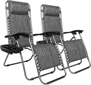 2pcs Outdoor Lounge Patio Chairs with Pillow and Utility Tray Adjustable Folding Recliner, for Deck,Patio,Beach,Yard(70"×20.5"×14.5"). (Gray)