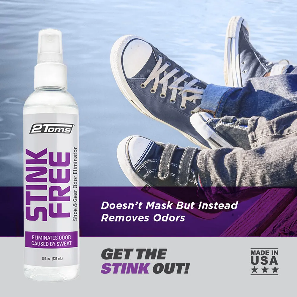 2Toms StinkFree Shoe & Gear Odor Eliminator Spray, 8oz & Travel Size with Display