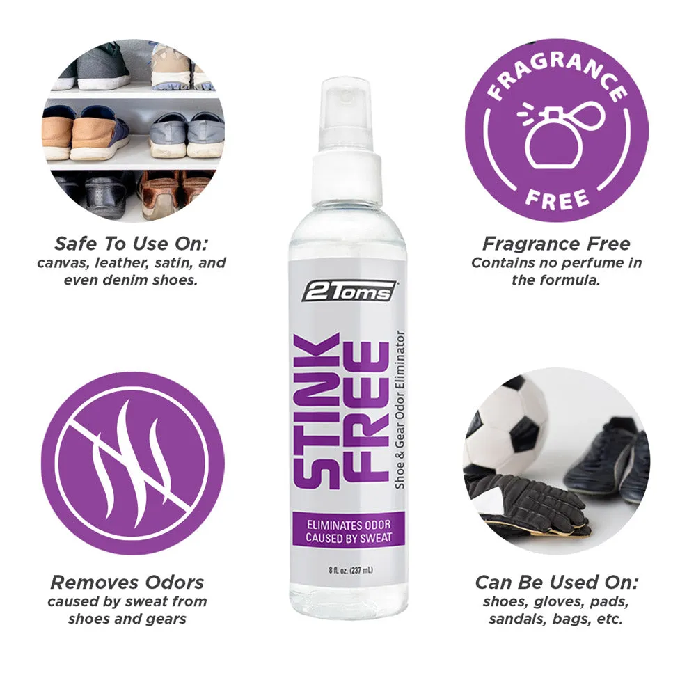 2Toms StinkFree Shoe & Gear Odor Eliminator Spray, 8oz & Travel Size with Display