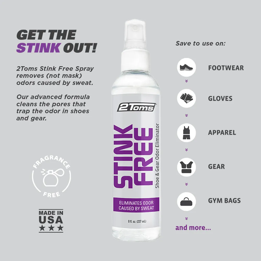 2Toms StinkFree Shoe & Gear Odor Eliminator Spray, 8oz & Travel Size with Display
