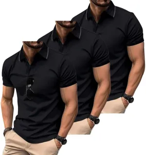 3 Pack Mens Polo Shirts Short Sleeve Performance Moisture Wicking Golf Shirt Athletic Quick Dry Collar Casual Shirts