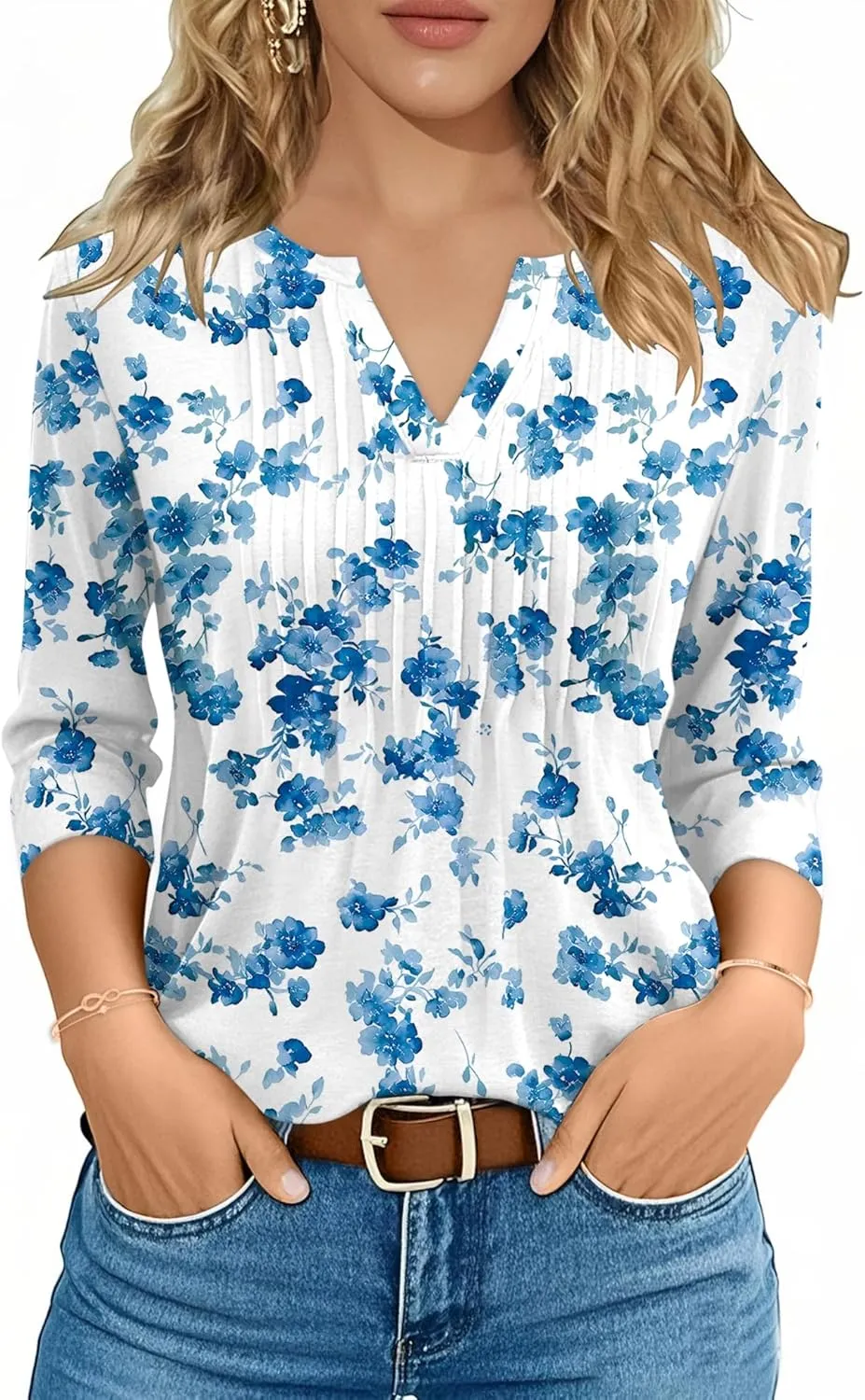 3/4 Lenght Sleeve Womens Tops Summer and Spring Tops for Women V Neck Blouses Dressy Casual 2025 Trendy