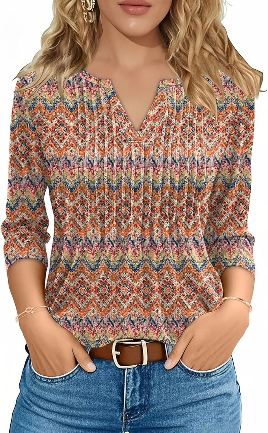 3/4 Lenght Sleeve Womens Tops Summer and Spring Tops for Women V Neck Blouses Dressy Casual 2025 Trendy