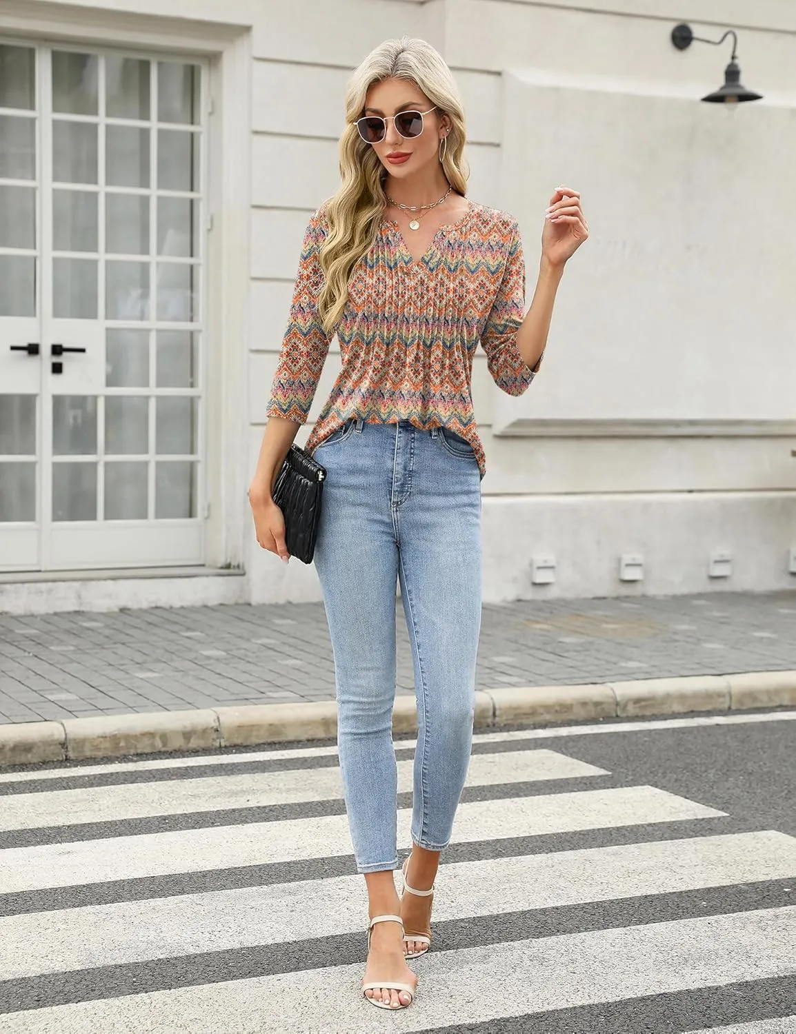 3/4 Lenght Sleeve Womens Tops Summer and Spring Tops for Women V Neck Blouses Dressy Casual 2025 Trendy
