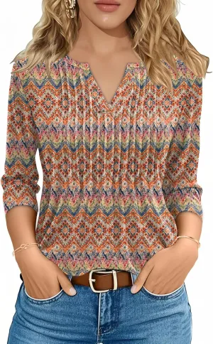 3/4 Lenght Sleeve Womens Tops Summer and Spring Tops for Women V Neck Blouses Dressy Casual 2025 Trendy