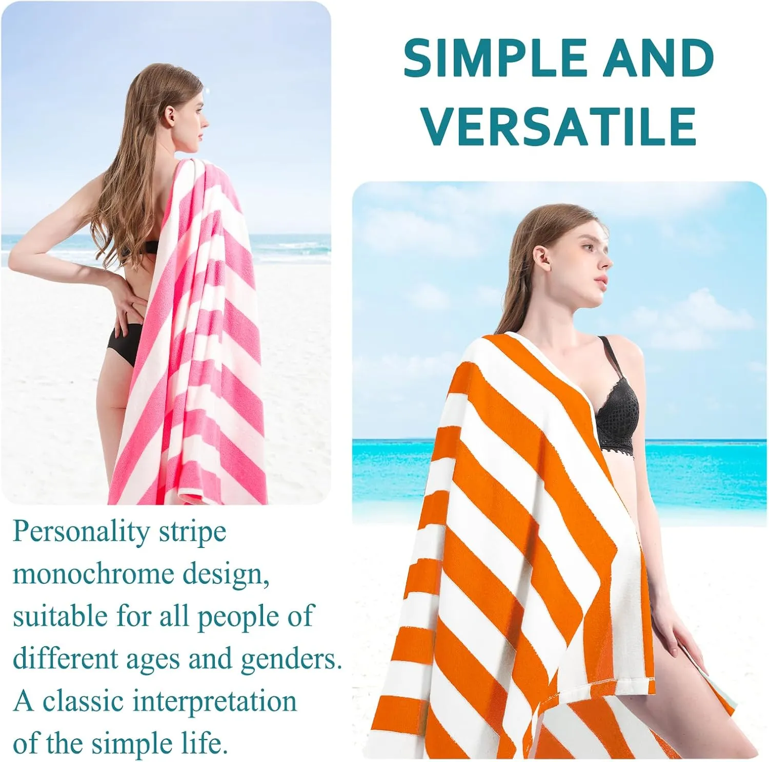 4 Packs Oversized Stripe Beach Towel Thin Terry Set for Women Men 72X40 Inch Big Extra Large Size Clearance Travel Camping Absorbent Towels Accessories Beach Essentials Blanket Adults Gift Orange