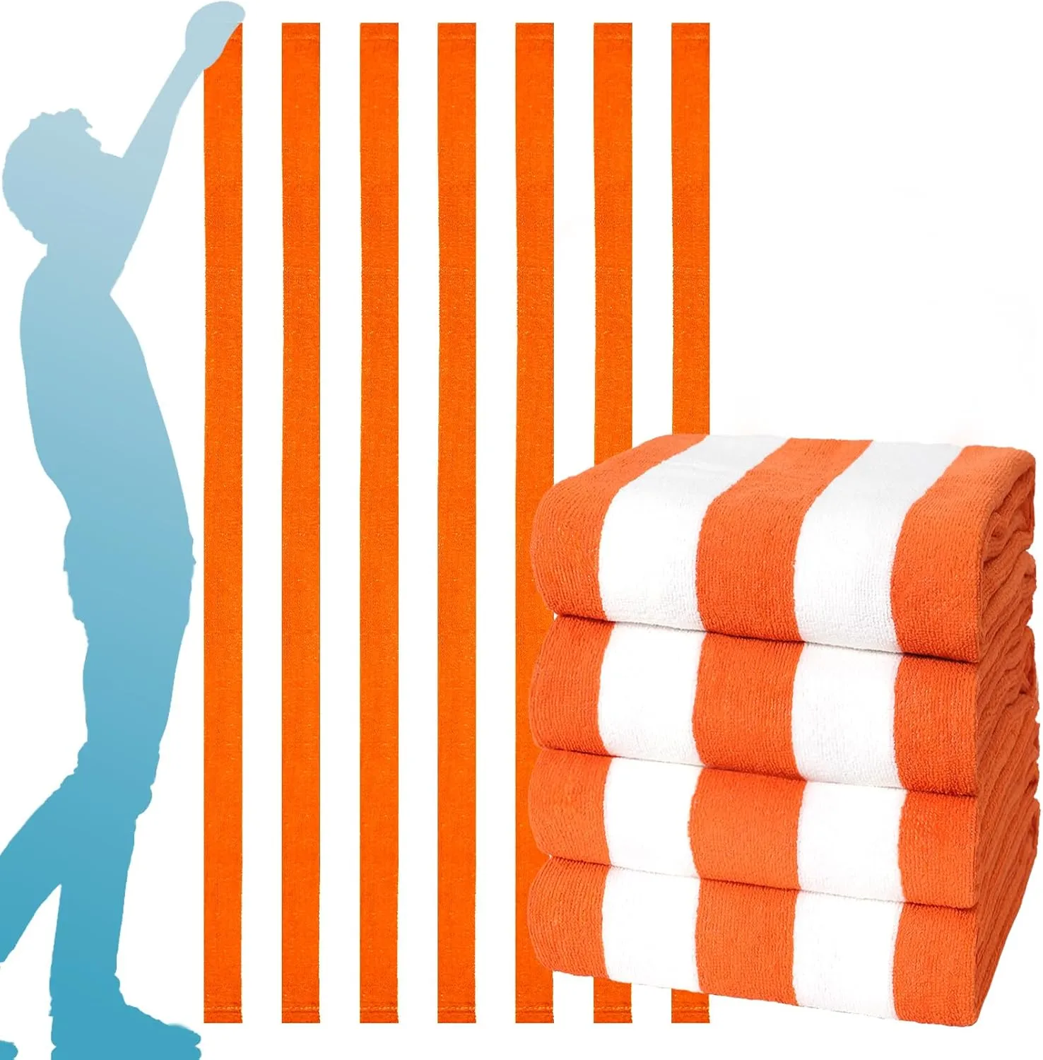 4 Packs Oversized Stripe Beach Towel Thin Terry Set for Women Men 72X40 Inch Big Extra Large Size Clearance Travel Camping Absorbent Towels Accessories Beach Essentials Blanket Adults Gift Orange