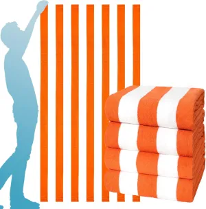 4 Packs Oversized Stripe Beach Towel Thin Terry Set for Women Men 72X40 Inch Big Extra Large Size Clearance Travel Camping Absorbent Towels Accessories Beach Essentials Blanket Adults Gift Orange