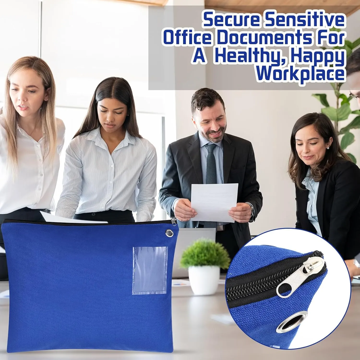 4 Pcs Interoffice Mailer Canvas Transit Sack Zipper Bag 18" x 14" Large Zipper Pouch with Grommet Interoffice Mail Bag (Blue)