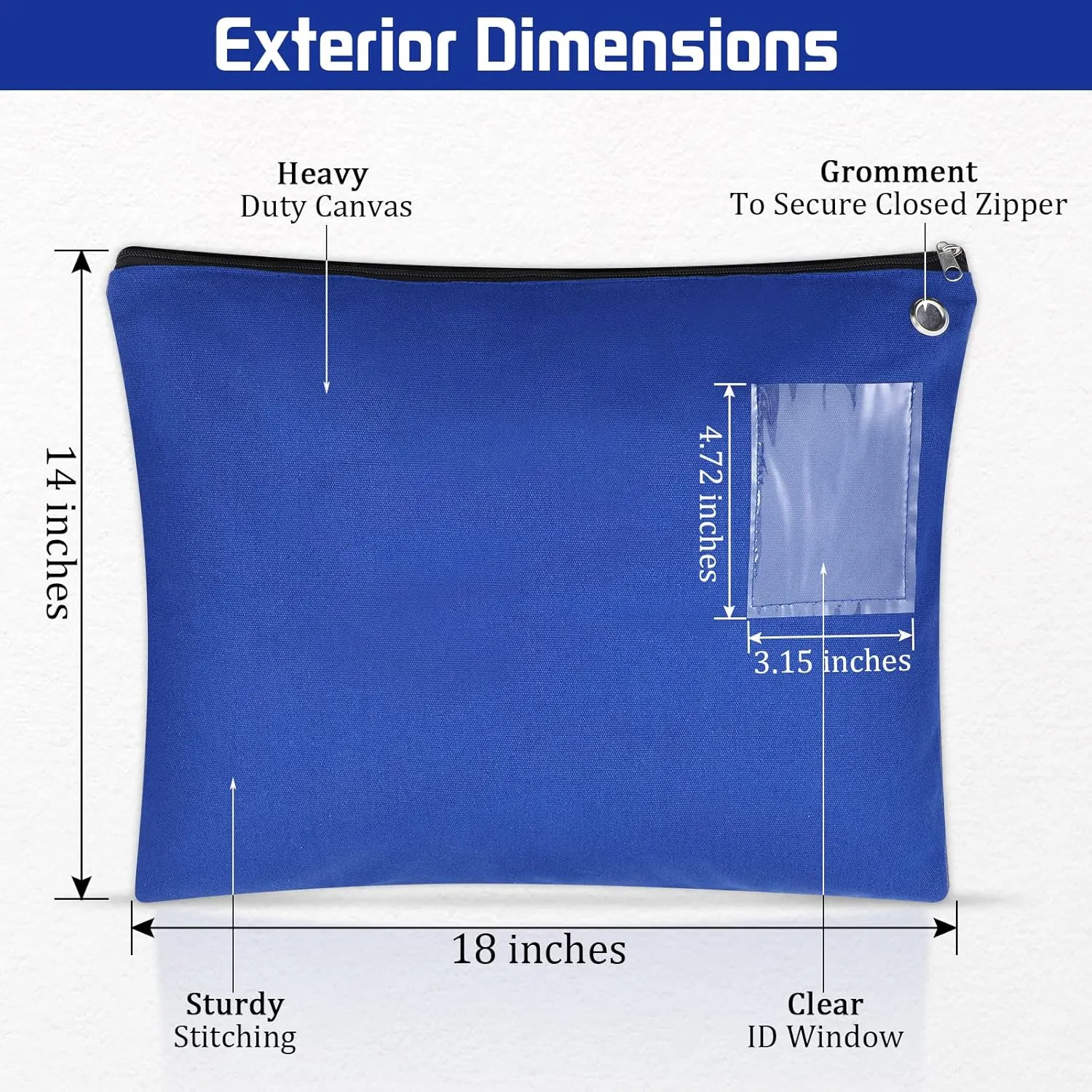 4 Pcs Interoffice Mailer Canvas Transit Sack Zipper Bag 18" x 14" Large Zipper Pouch with Grommet Interoffice Mail Bag (Blue)