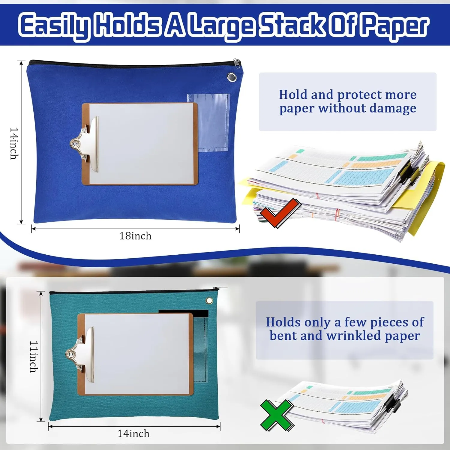 4 Pcs Interoffice Mailer Canvas Transit Sack Zipper Bag 18" x 14" Large Zipper Pouch with Grommet Interoffice Mail Bag (Blue)