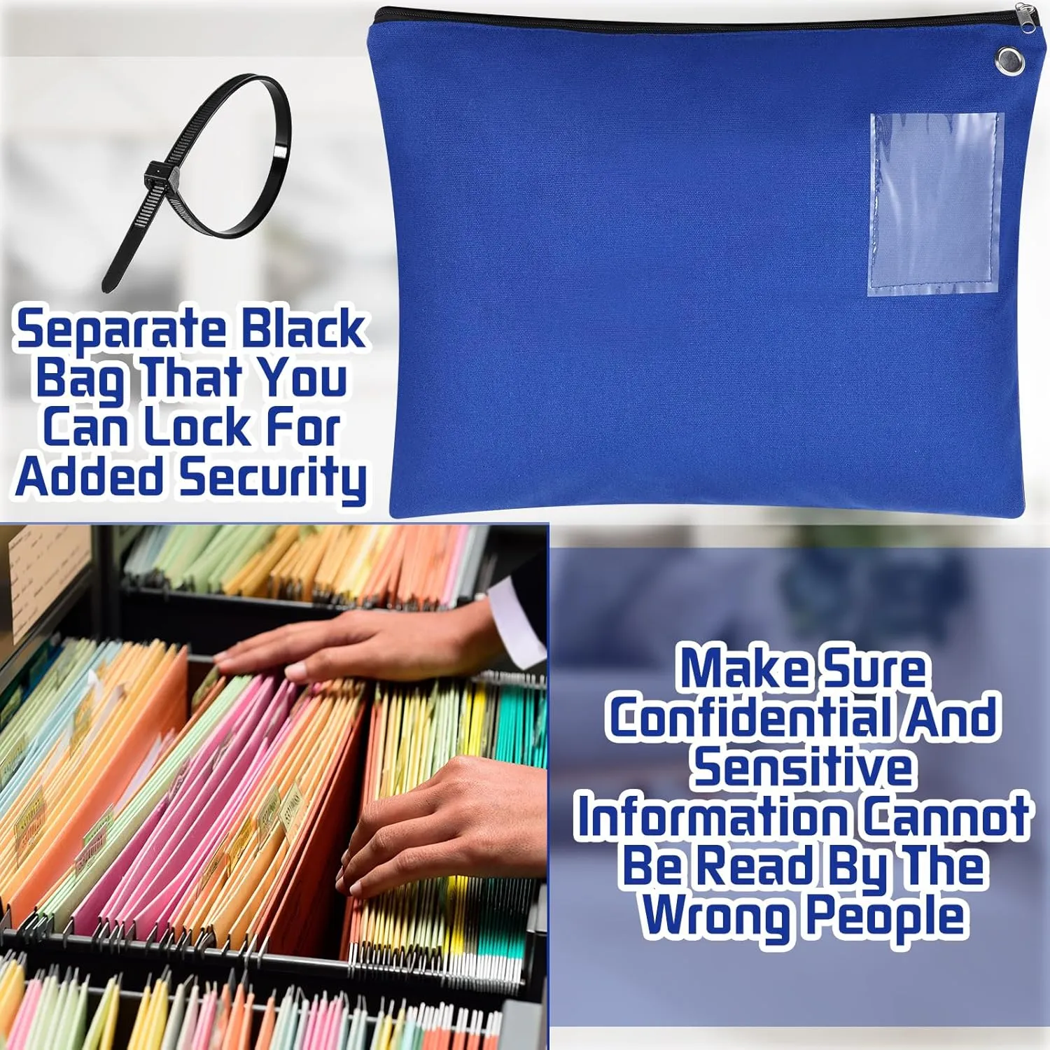 4 Pcs Interoffice Mailer Canvas Transit Sack Zipper Bag 18" x 14" Large Zipper Pouch with Grommet Interoffice Mail Bag (Blue)