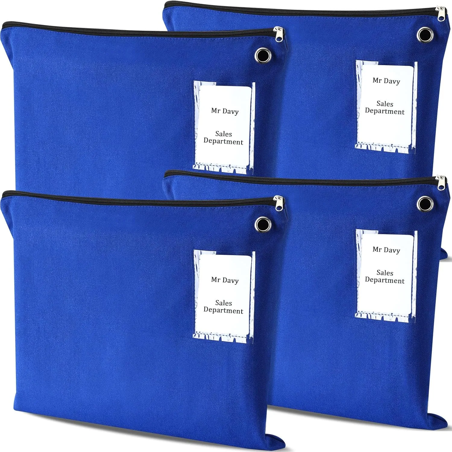 4 Pcs Interoffice Mailer Canvas Transit Sack Zipper Bag 18" x 14" Large Zipper Pouch with Grommet Interoffice Mail Bag (Blue)
