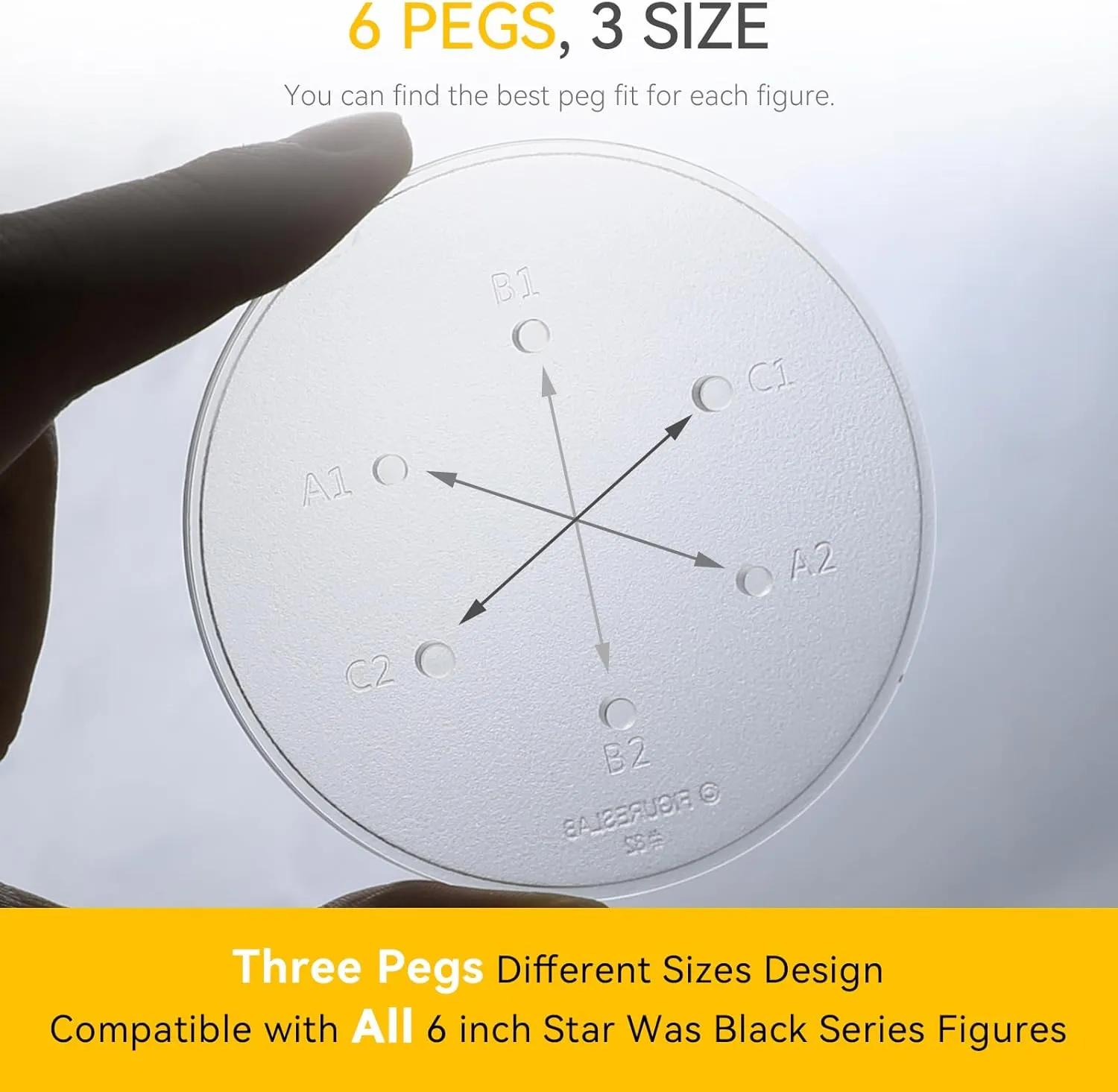 48Packs Star Was Black Series 6inch Action Figure Stand for Display, 1/12 Scale Clear Toy Figuras Support Stands Feet with Peg, Figures Organizer Bases Holder Collectibles Accessories - Multi-Pegs -