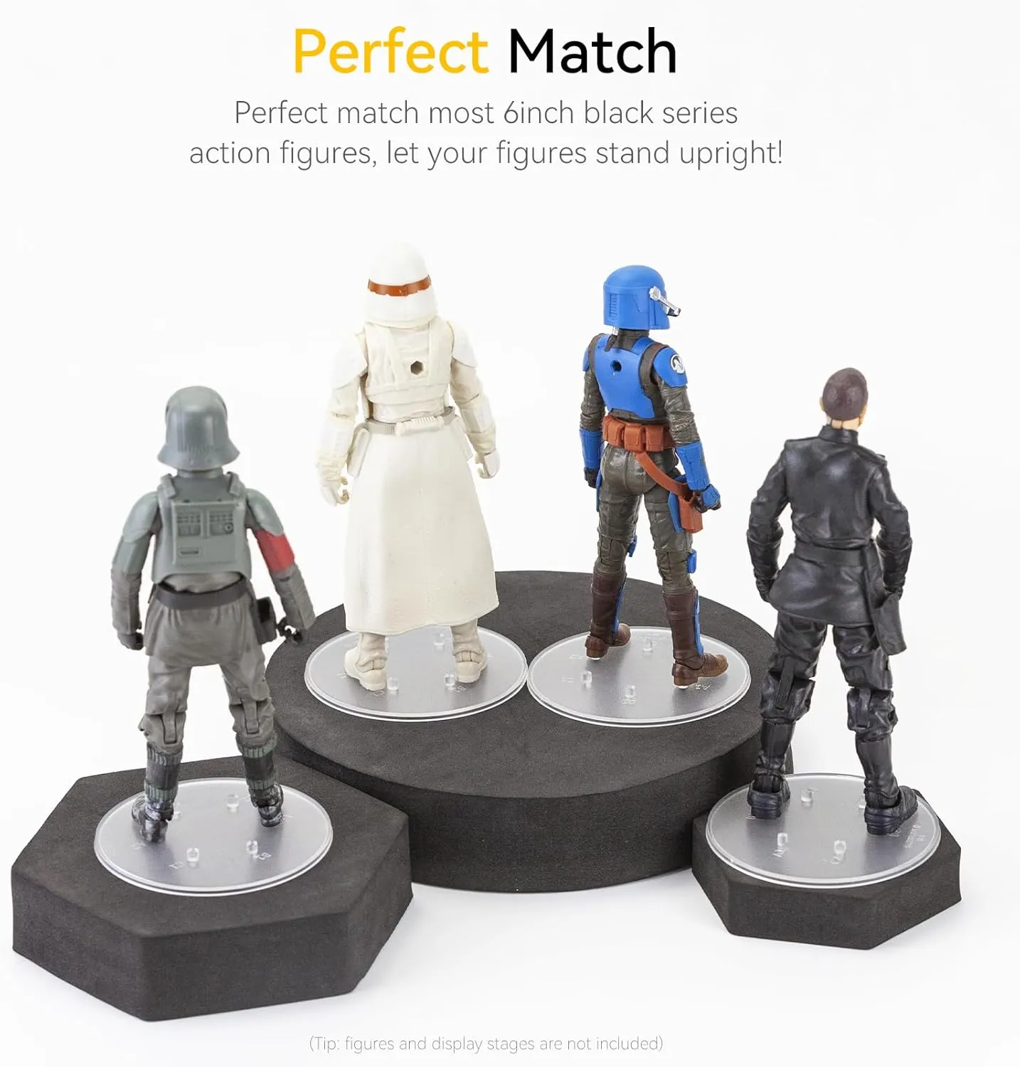 48Packs Star Was Black Series 6inch Action Figure Stand for Display, 1/12 Scale Clear Toy Figuras Support Stands Feet with Peg, Figures Organizer Bases Holder Collectibles Accessories - Multi-Pegs -