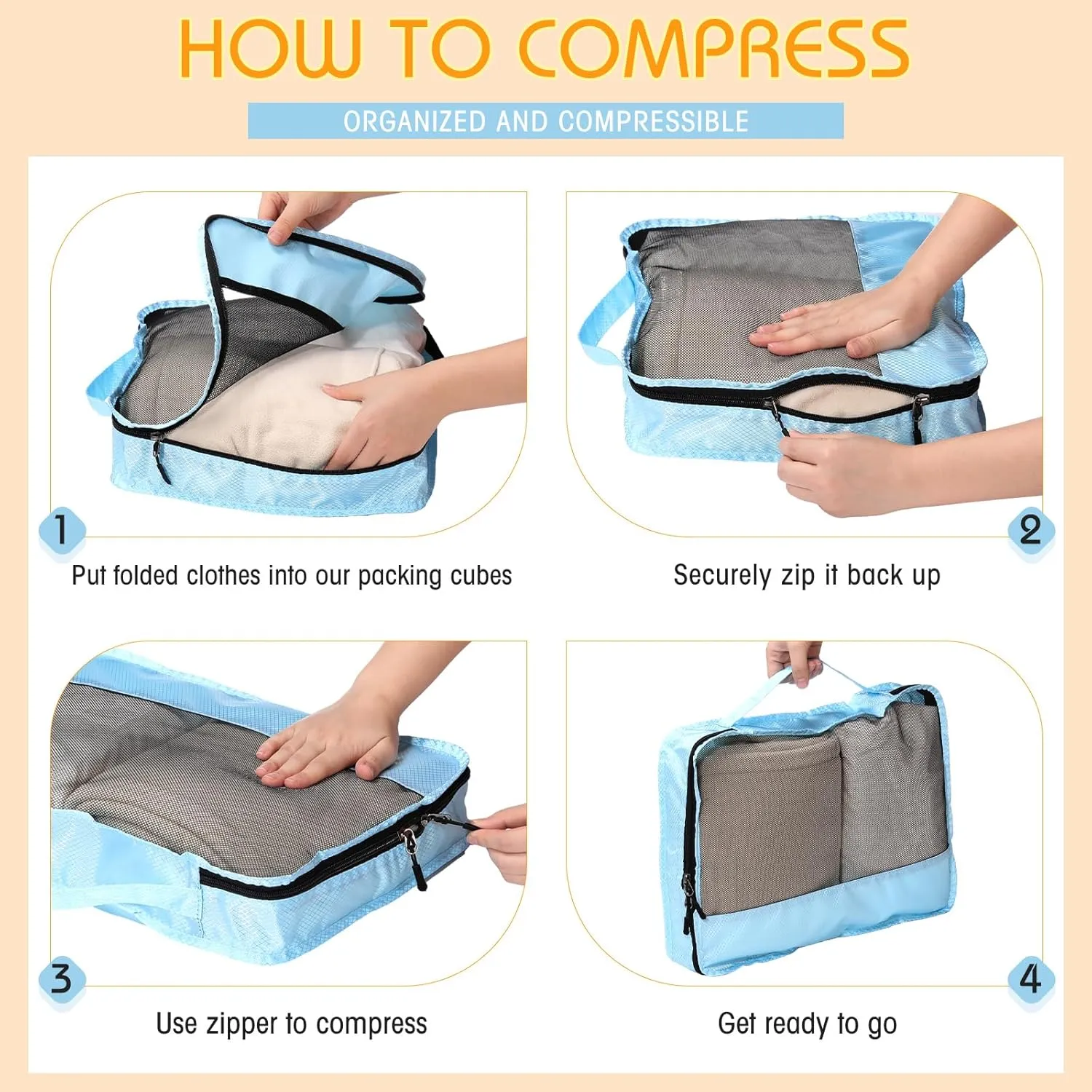 5 Pcs Packing Cubes for Suitcase Large Travel Cubes Carry on Luggage Organizer Bags for Clothes Accessories (L,Pastel)