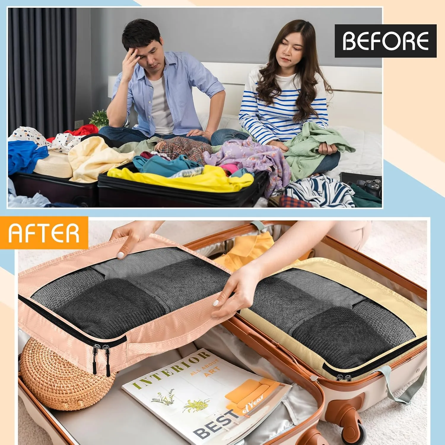 5 Pcs Packing Cubes for Suitcase Large Travel Cubes Carry on Luggage Organizer Bags for Clothes Accessories (L,Pastel)