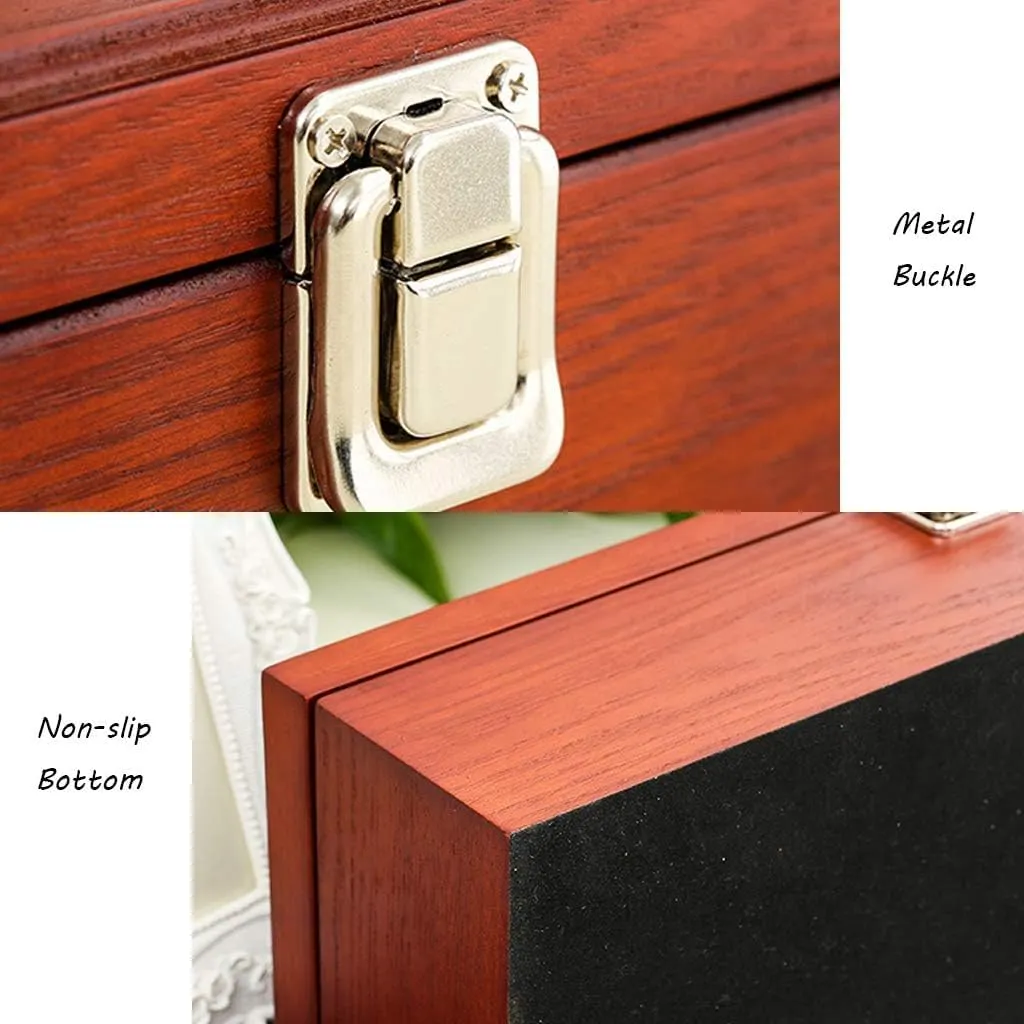 5 Watch Box Wooden Jewellery Display Storage Box Case Glass Lid Bracelet Tray Lockable Metal Buckle and 6 Removal Storage Cushions (Brown)