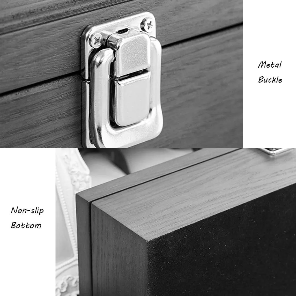 5 Watch Box Wooden Jewellery Display Storage Box Case Glass Lid Bracelet Tray Lockable Metal Buckle and 6 Removal Storage Cushions (White)
