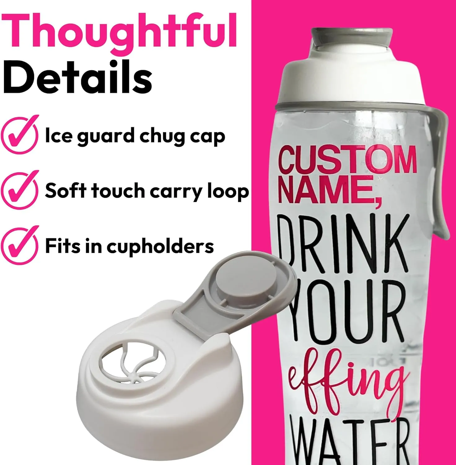 50 Strong Custom Water Bottle with Time Markers – Personalized 30 oz BPA-Free Leakproof Bottle with Chug Cap & Easy-Carry Handle – Made in USA